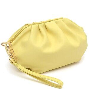 LDT Bailey Leather Wristlet Clutch Handbag Small Lemonade Yellow Pink Lined NWT